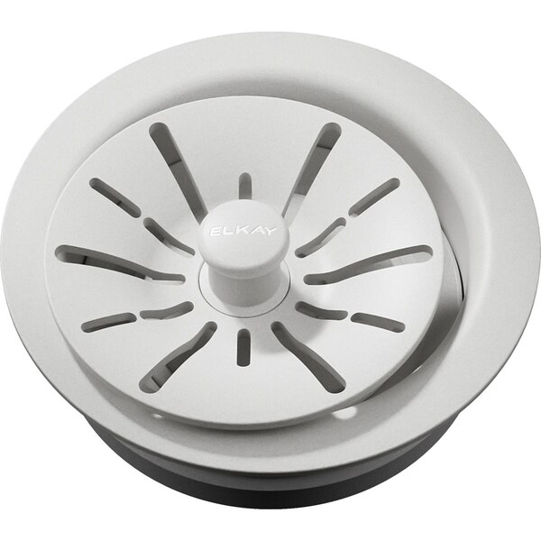 Quartz Perfect Drain 3-1/2" Polymer Disposer Flange w/ Remov Baskt Strainr, Rubber Stopper White